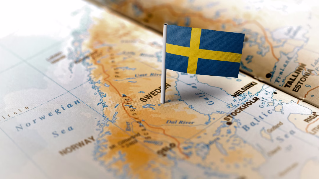 Karta med fokus på Sverige och flagga