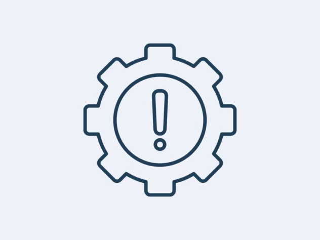 Ikon med ett utropstecken i ett kugghjul