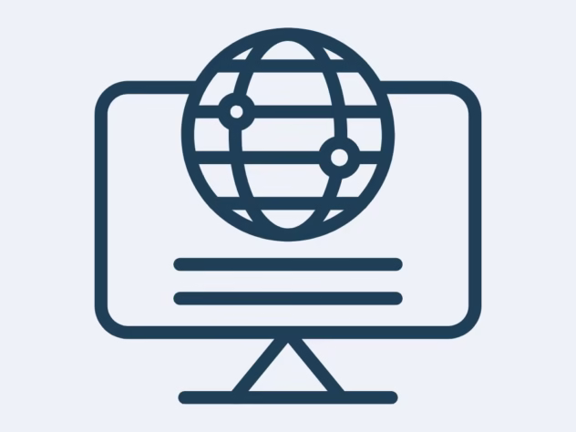 Ikon med mörkblå dator